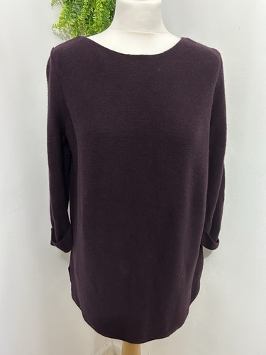 The White Company Jumper Uk 10 Burgundy Jumper 3/4 Turn-up Sleeve Buttons