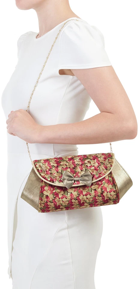 Ruby Shoo PALMA Vintage FLORAL VELVET Samt Schleife Bow CLUTCH Tasche Rockabilly - Bild 2 von 3