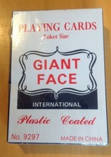 Giant Face Plastic Coated Standard Size Playing cards deck Blue Poker Size BNIP