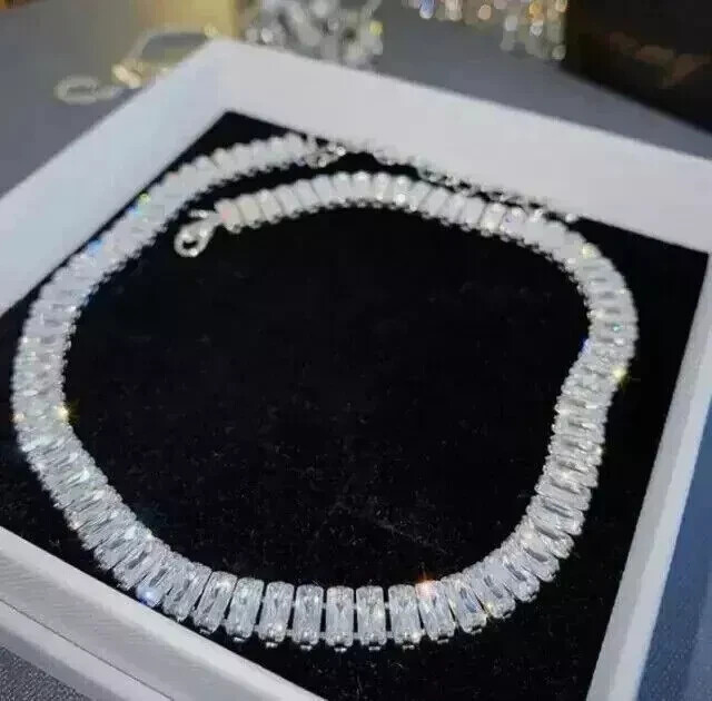 20Ct Lab-Grown Emerald Cut Diamond Choker 14K White Gold 18 Inch