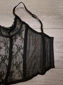 BNWOT Vintage Ann Summers Femme Fatale Black PVC & Sheer Lace Corset Size 38B