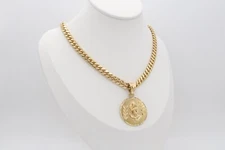 Gold Praying Hands Necklace, 7mm Curb Style Chain, 14k Heavy Plated Gold