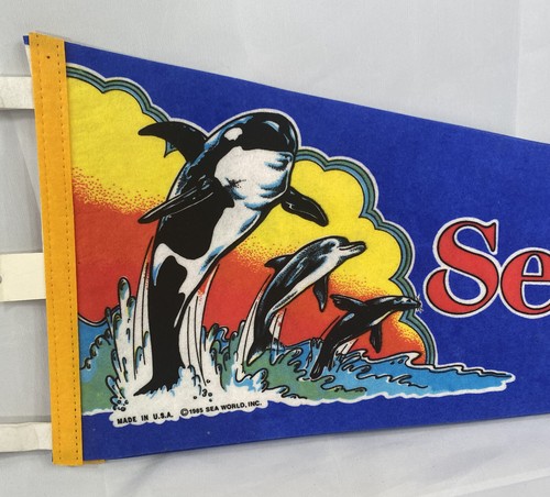 2 Striscioni Pennant Vintage 1985 Sea World Orlando Florida Feltro Souvenir 26,5 Lon - Foto 2 di 12