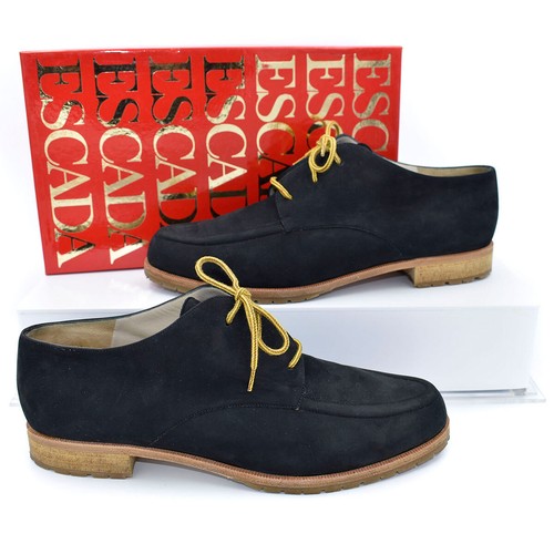 *FALL FAB!* ESCADA Navy Blue Suede Lace-Up Loafers w/ Lugged Rubber Soles sz 9 - Picture 2 of 7