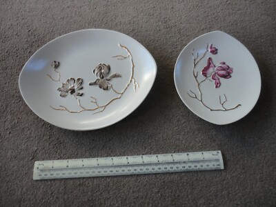 ZWEI x SCHÖNE SELTENE CARLTON WARE OVALE GESCHIRR HÜBSCH GOLD/BLUMENMUSTER