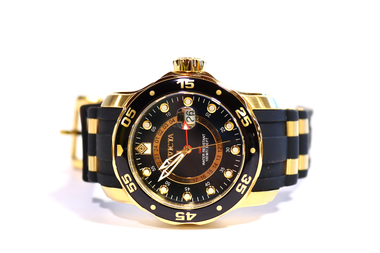 Invicta 6991 Men s Pro Diver Gold Tone GMT Black Polyurethane Rubber