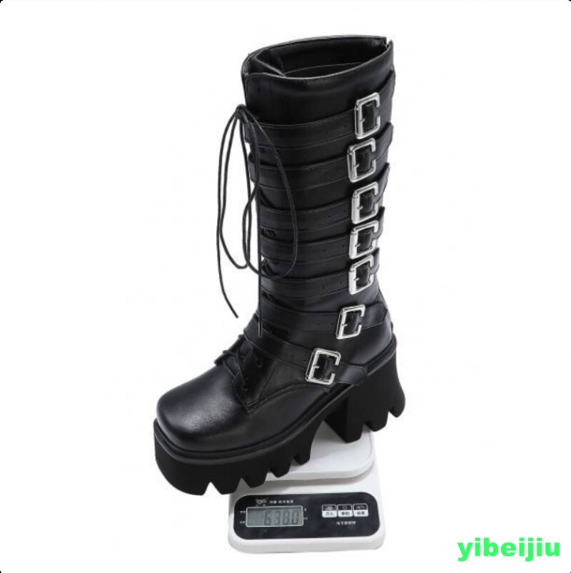Punk Womens Platform Chunky Heels Knee High Boots Gothic Buckle