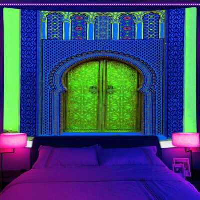 Arab Gate Wall Art Blacklight Poster UV Reactive Medieval Tapestry Wall Hanging