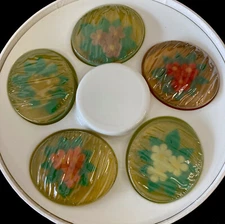 Set Of 5 Vintage Japanese Glycerin Oval Bath Soaps W/Flowers Original Container