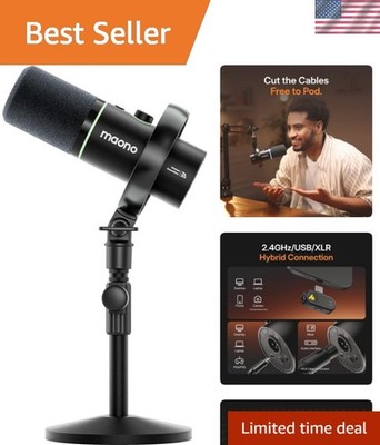 PD200W Hybrid Wireless Podcast Microphone for PC, Dynamic XLR USB Mic with De...