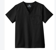 WHITE SWAN Fundamentals chest pocket V-neck unisex men women scrub top - Black