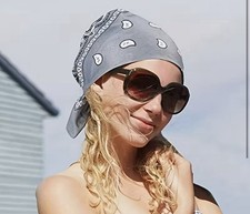Bandana Head Scarf Grey NWT Elastic Back Cotton Fun Gift Festival Wear