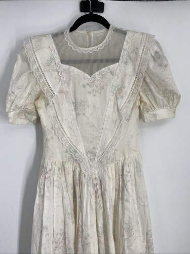 Vintage 70s Gunne Sax Praire Dress Cottage Floral Sheer Lace Victorian Fairy 763 - Picture 2 of 15