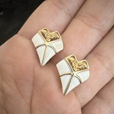 Vintage Geometric White Gold Enamel Clip-On Earrings Stud Fashion 1in
