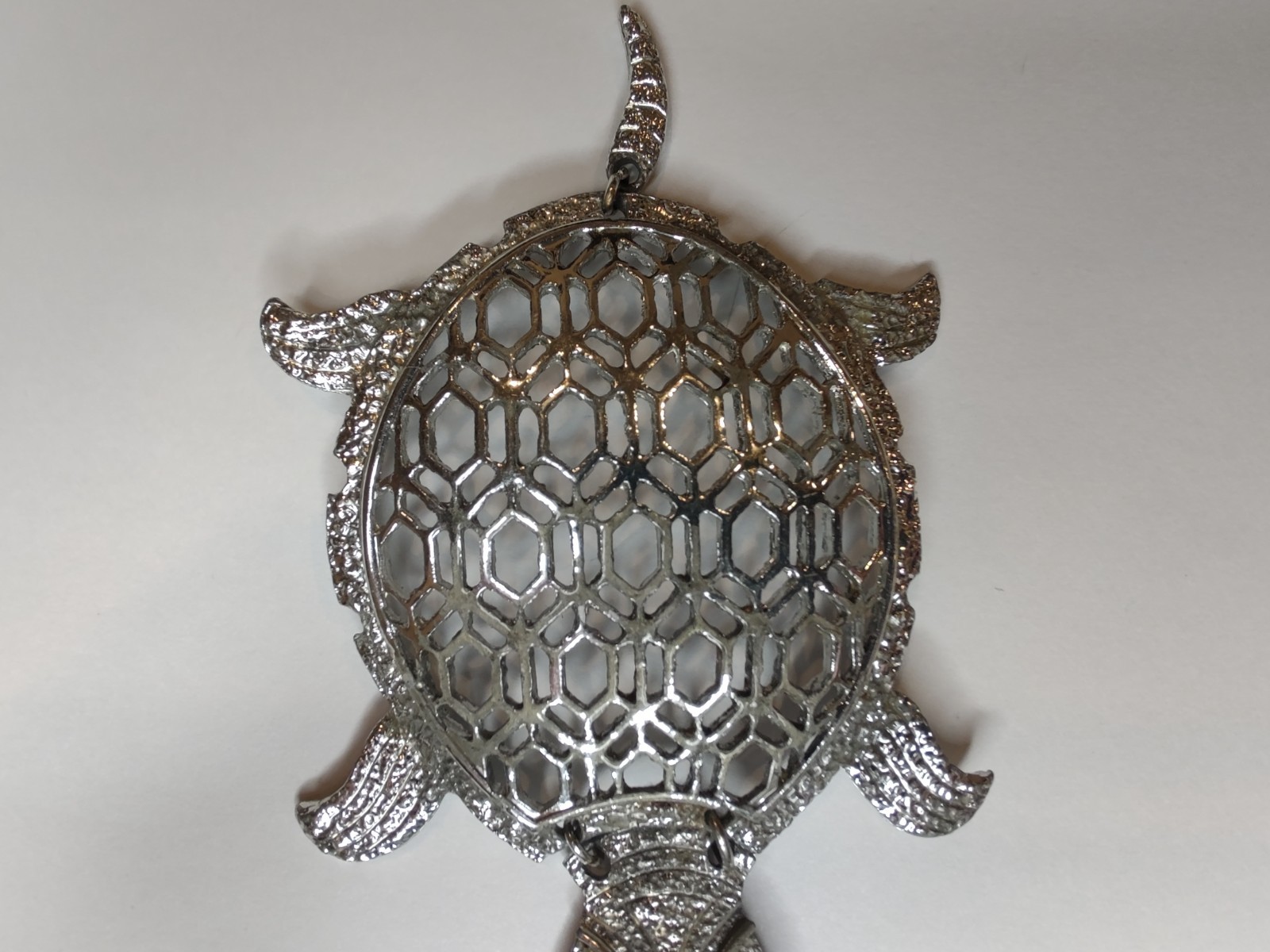 Silver Tone Turtle Pendant Openwork Filigree Larg… - image 5