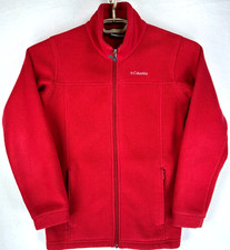 COLUMBIA Red Fleece Sweater Jacket, Full Zip, Zip Pockets - Youth Size LG 14/16