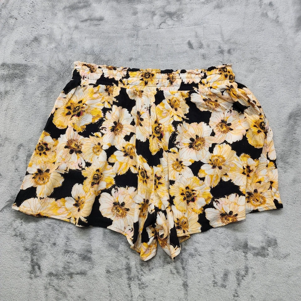 Maurices Pantalones Cortos Mujer S Negro Floral Bolsa de Papel Alto Volantes Ligeros Foto 2 de 4