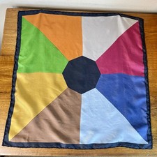 VTG Color Block 60s 70s Geometric Pattern Scarf Square 18 3/4 Black Red Blue