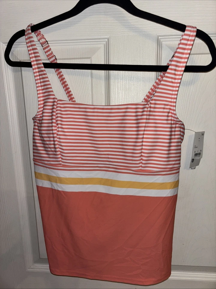 Nuevo con etiquetas Camiseta Tankini Lands End Talla 6 Rosa Melocotón Naranja Rayas Natación Con Cable Copa Crucero Foto 2 de 4