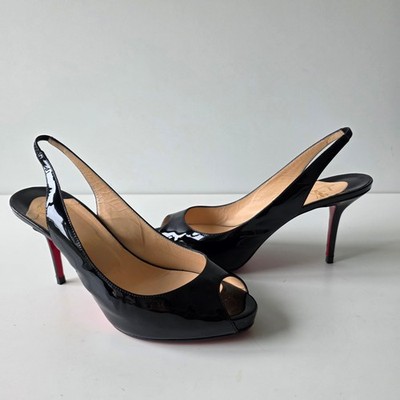 Christian Louboutin Prive Sling  Black Heels 40 Very Lady Peep Pigalle So Kate