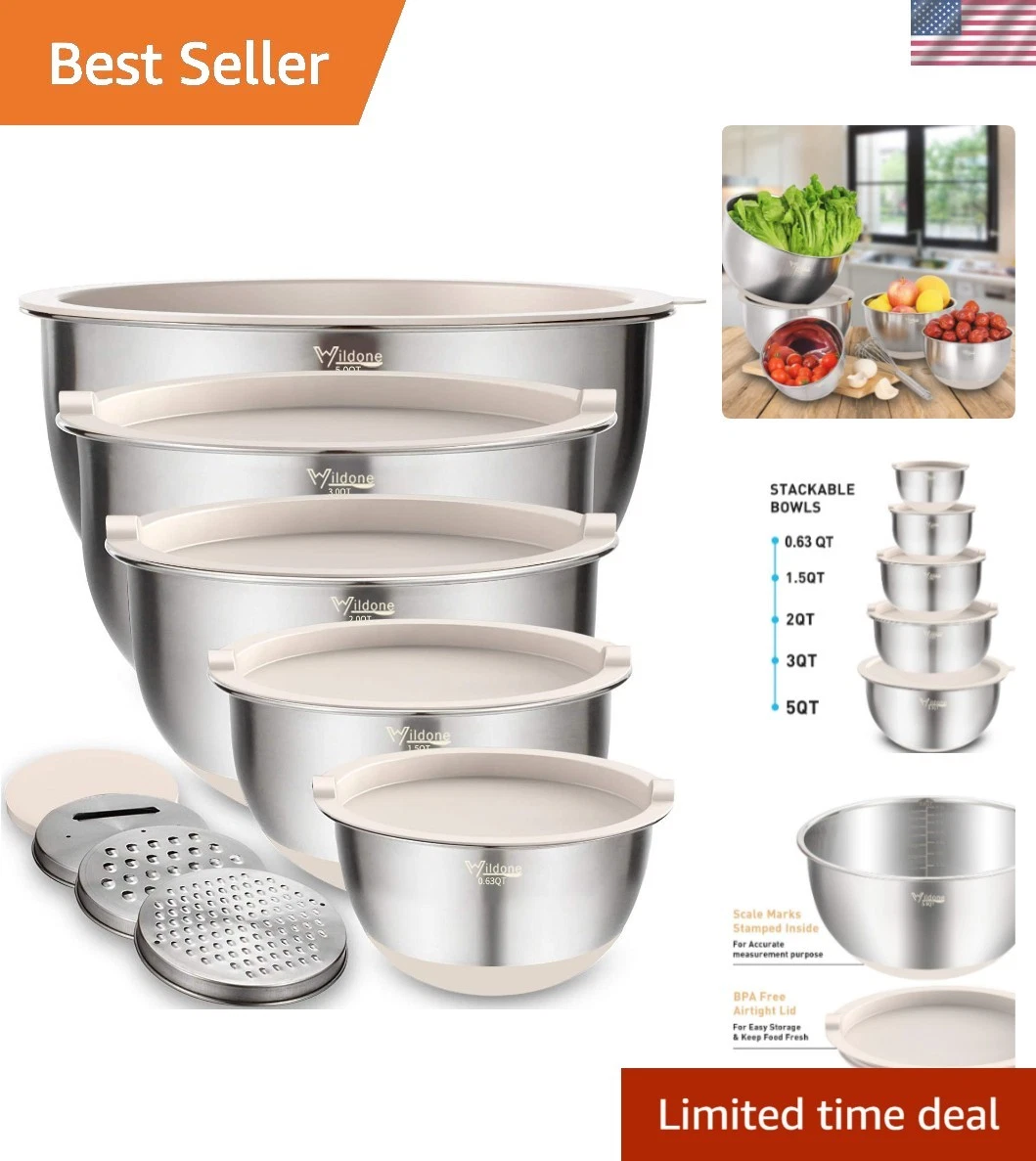 Mixing Bowls with Airtight Lids Set, 5PCS Stainless Steel Khaki Nesting Bowls...
Opens in a new wind