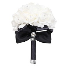 Black Crystal Silk Roses Wedding Bouquet Bridal Bridesmaid Hand Fake Flowers