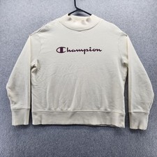 Champion Sweatshirt Mens Medium Cream Crewneck Pullover Fleece Spell Out Logo