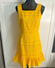 H Halston Women's Yellow Sleevless Dress Sz 6 Pleated Tiered Hem Party