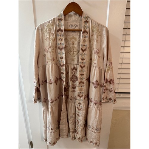 Kyla Seo Handmade Embroidered Boho Duster Jacket Cardigan Small Made in India