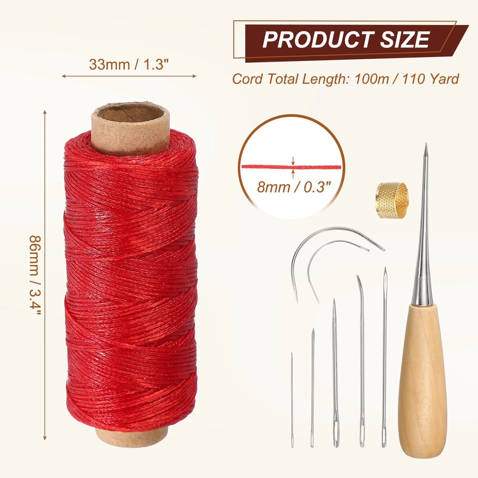 110 Yards 0.8mm 150D Leather Sewing Waxed Thread Cord Kit, Red - Image 2 of 4
