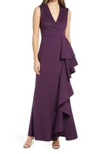 Eliza J EJ8-0110  Ruffle Sleeveless Gown SZ 2 Plum