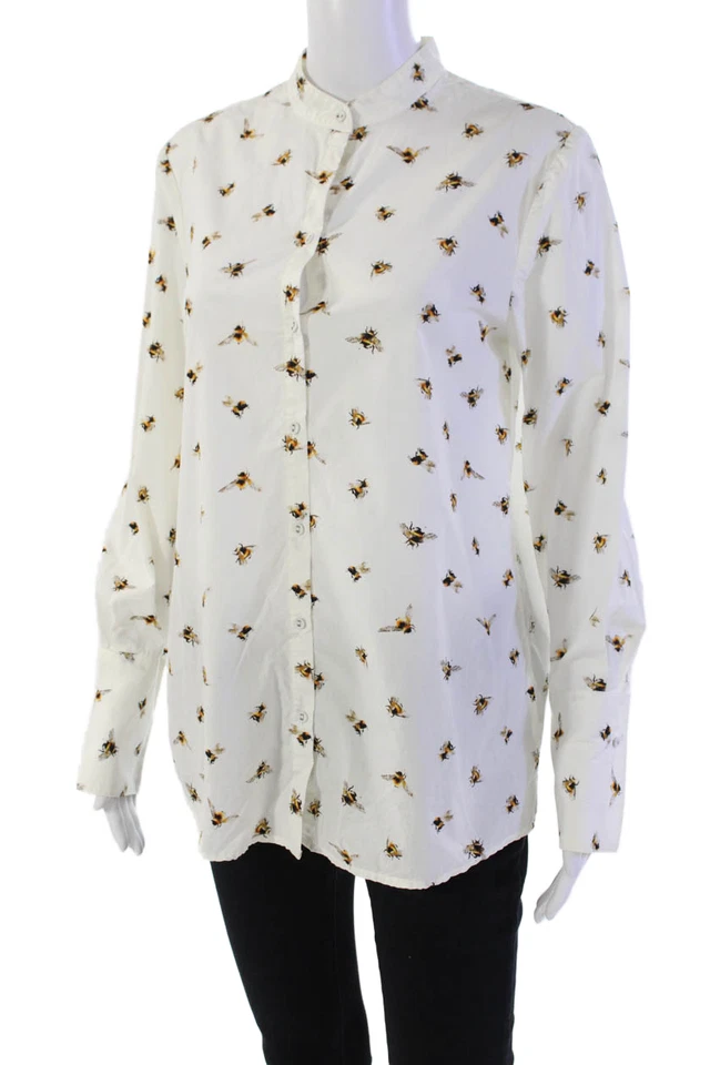 Blusa Victoria Beckham Feminina Algodão Estampa de Abelha Botões Branca Tamanho P - Imagem 2 de 4