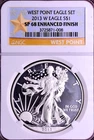 NGC SP-68! 2013-W ENHANCED FINISH SILVER EAGLE FROM WEST POINT SET