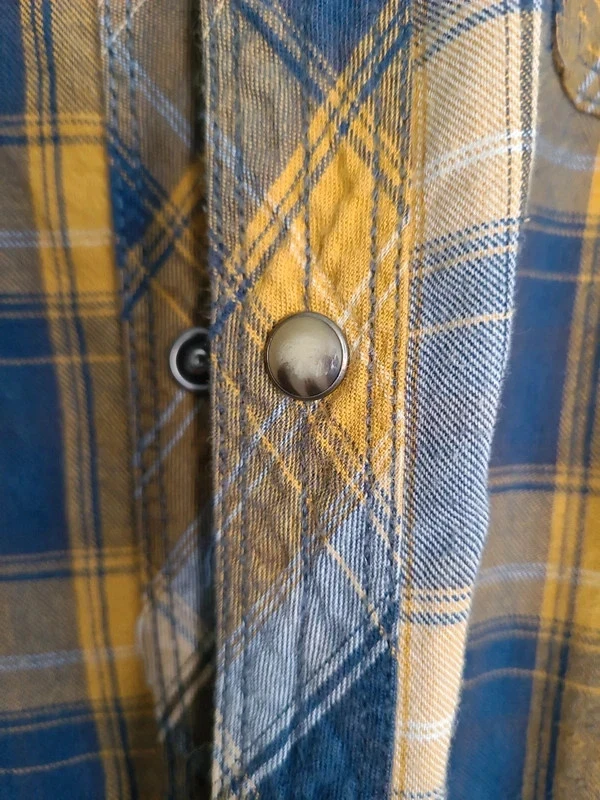 Chemise Carreaux Celio Plaid Shirt Western Snap Buttons Jaune Bleu – XL - Photo 2/3