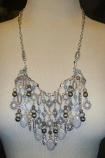 Premier Designs GRAND CANYON Statement CHARM Fringe Bib Silver Necklace 36"+4"