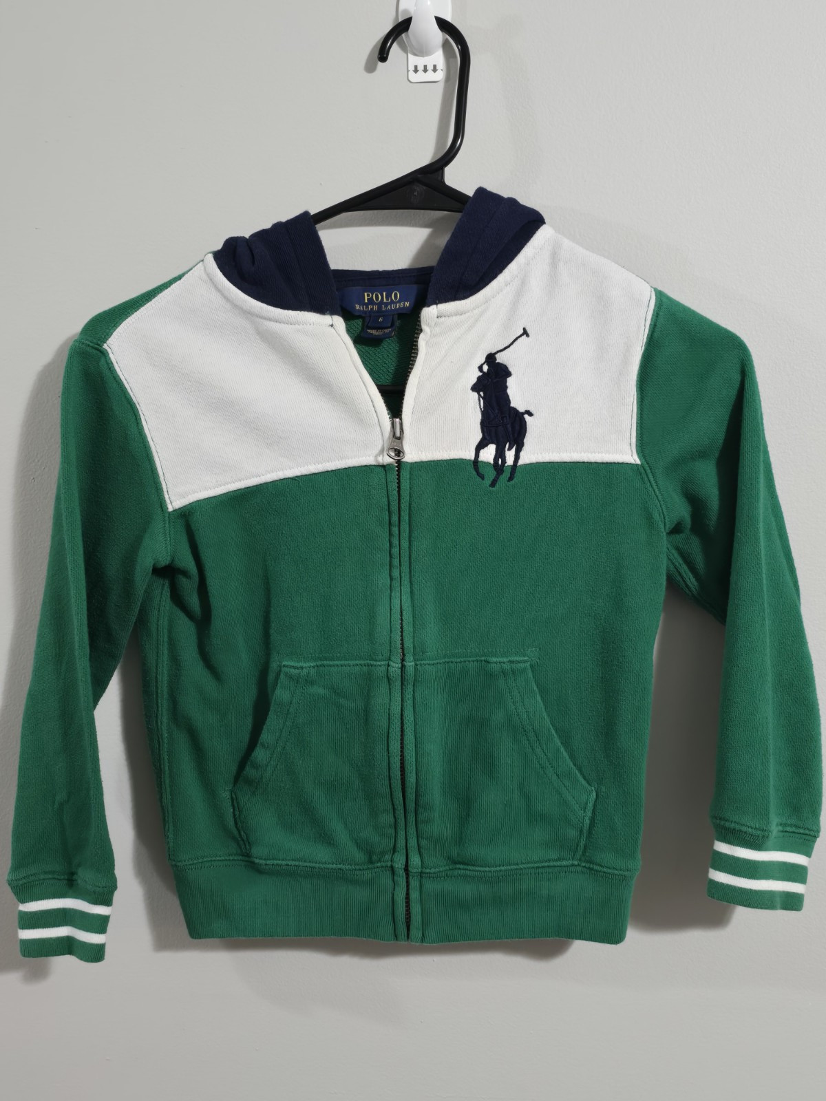 Felpa vintage Ralph Lauren Polo Big Pony full zip con cappuccio giovane taglia 6