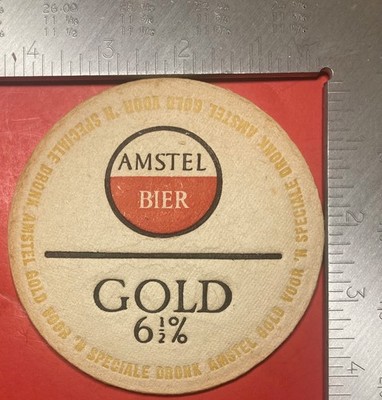 AMSTEL PILSNER BIER. GOLD HOLLAND. 3.5 INCH ROUND COASTER RARE VINTAGE