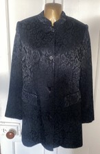 M&S size UK 10 Black Satin Jacquard Evening Jacket  Mandarin Collar Vintage 
