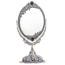 Antico Specchio da Tavolo Decorativo in Metallo Specchio da Trucco Girevole con Supporto