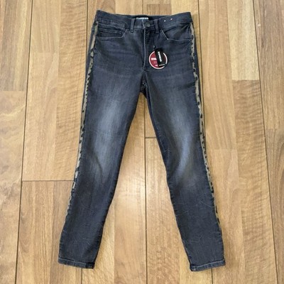 Women s Express Cropped Legging High Rise Stretch Jeans Blk/Animal Print Size 4