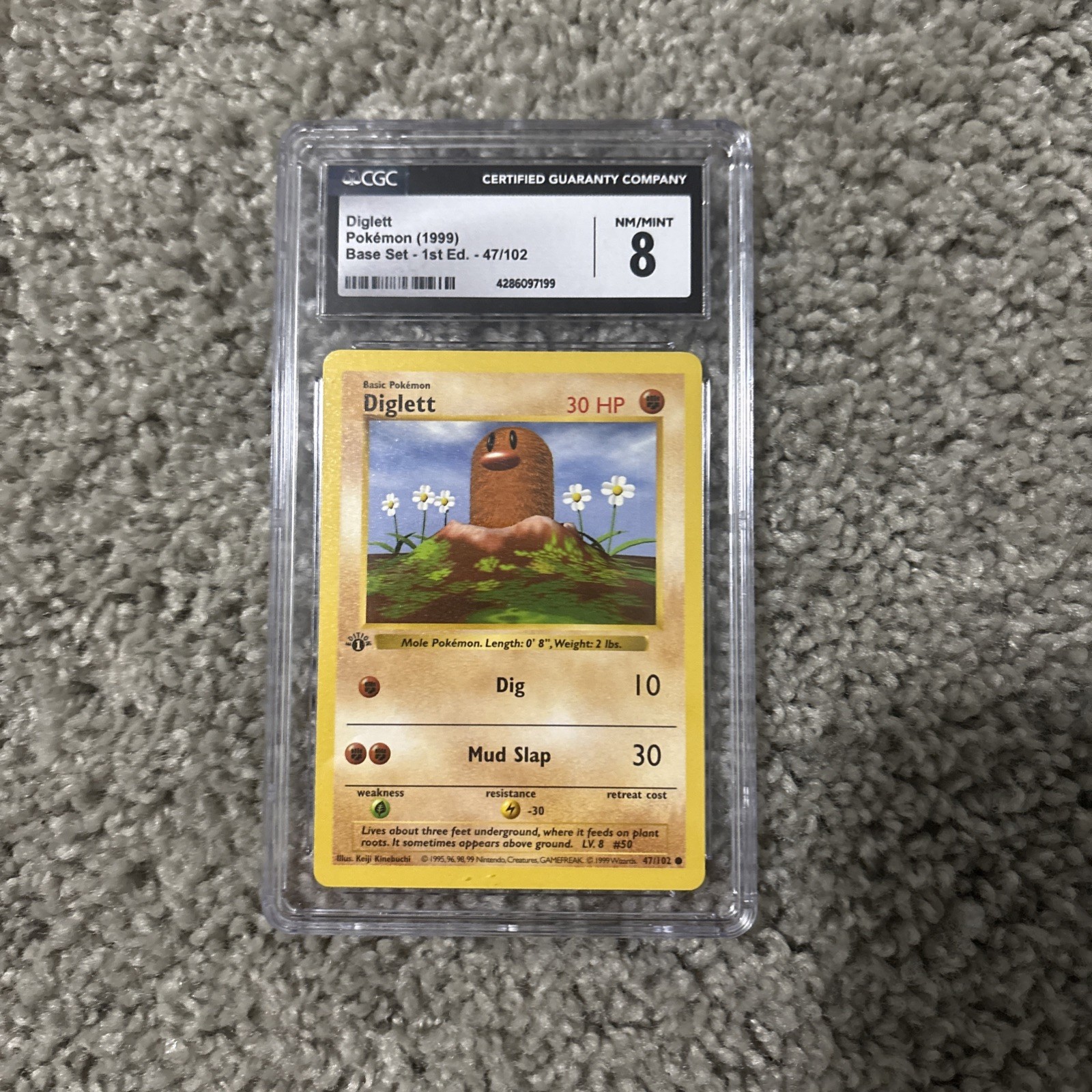 DIGLETT #47/102 Pokemon Base Set 1st Edition Shadowless 1999 CGC 8 NM/Mint
