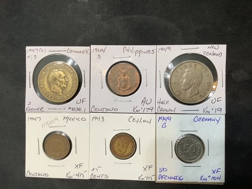 Premium Mixed Country 1943-1949 VF/XF/AU 6 Coin Lot.  R11509