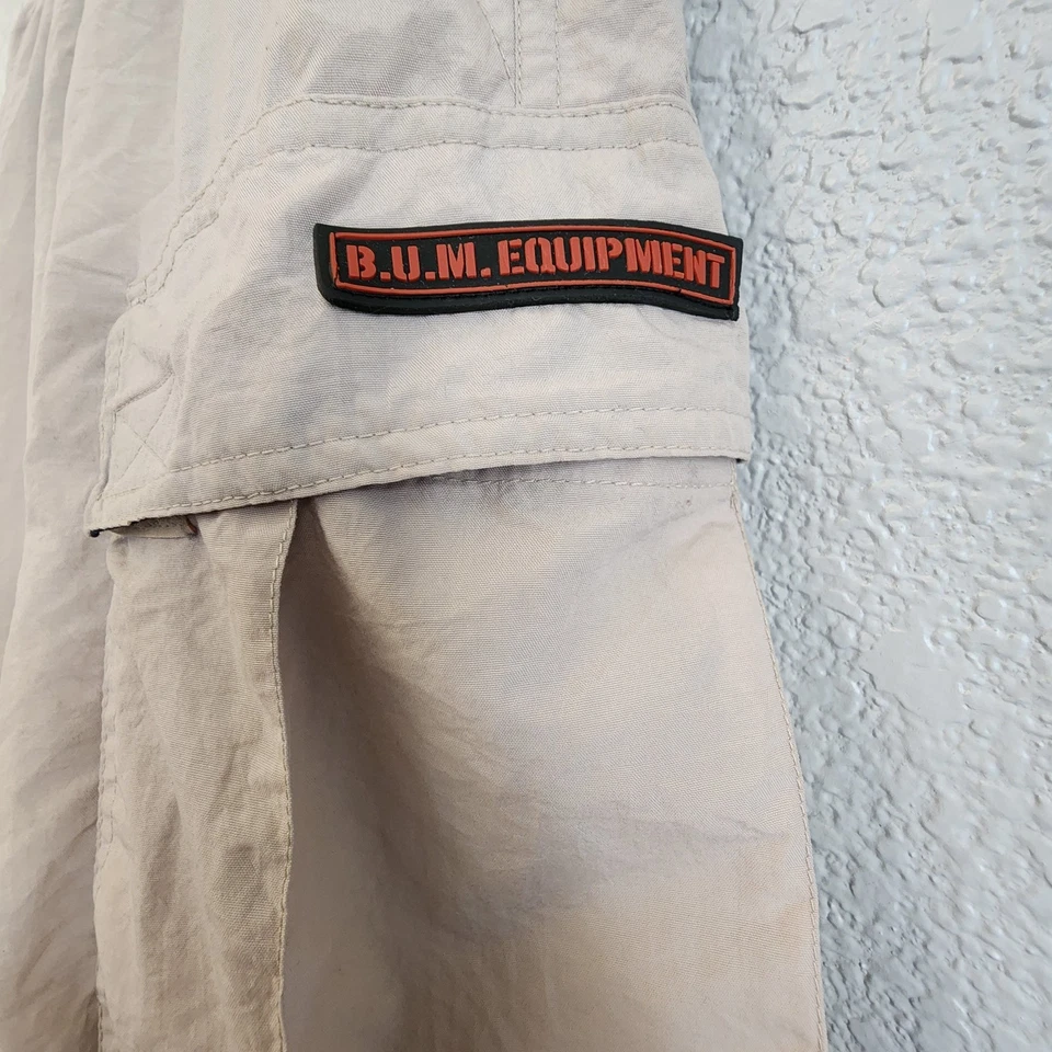 Vintage Bum Equipment Track Pants Mens M Cargos Khaki Beige Nylon Baggy Fit 90s - Image 3 of 4
