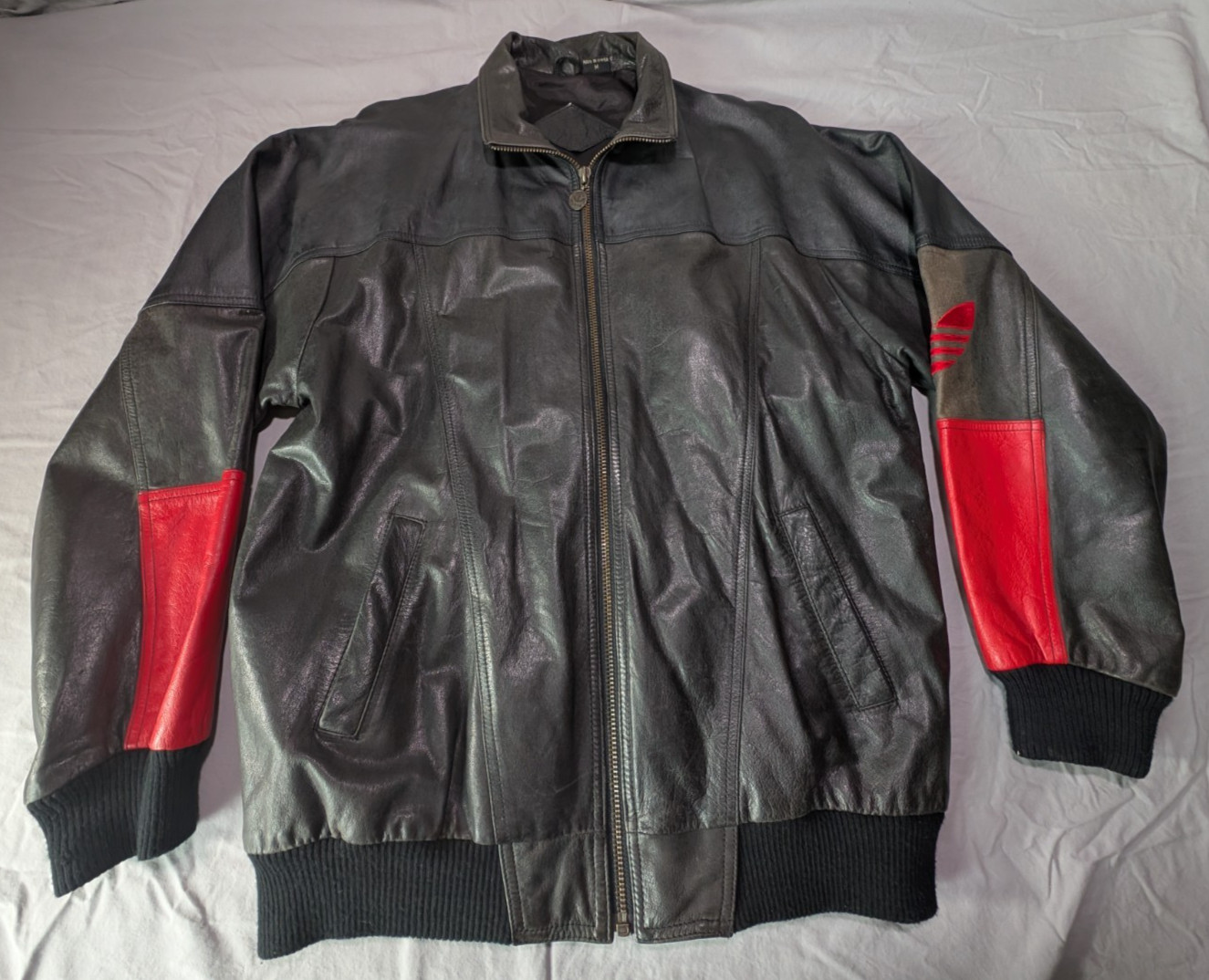 Vintage Adidas Leather A-15 Bomber Jacket Size Medium 80s 90s Run DMC Style
