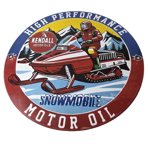 Vintage Kendall Motor Oil Sign - Snowmobile Winter Sport Ad Gas Porcelain Sign