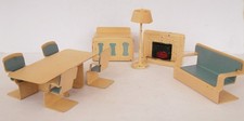 Jaqueline lot of metal Art Deco Dolls House Furniture - fireplace table chairs