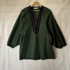 Tory Burch V Neck Puff Sleeve Tunic Banyan Green Size M