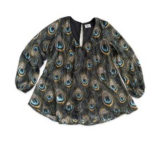Show Me Your Mumu Peacock Print V-Neck Tunic Dress Women's Size L Green Sheer
