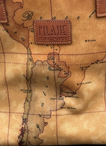 ALVIERO MARTINI ITALY LEATHER LARGE TOTE SHOULDER BAG MAP AUSTRALIA ARGENTINA - Picture 10 of 19