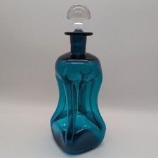 Antike Holmegaard Glas Flasche Karaffe blau petrol Dänemark alt Handarbeit 